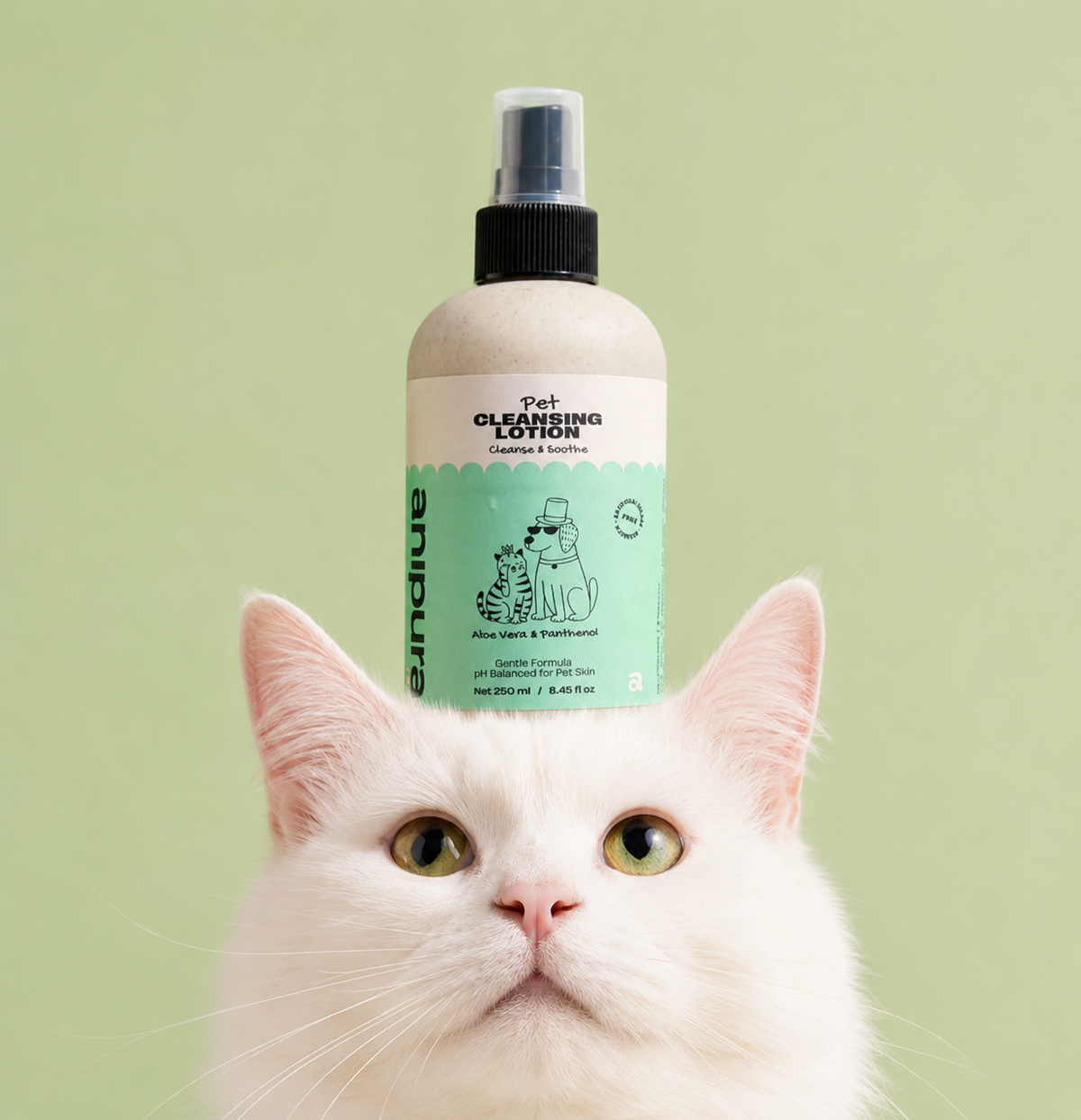 ANIPURA Pet Cleansing Lotion beside a cat