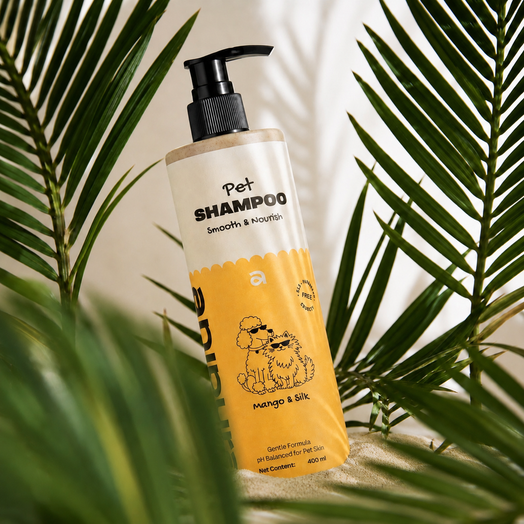 ANIPURA Pet Shampoo Mango & Silk among palm leaves