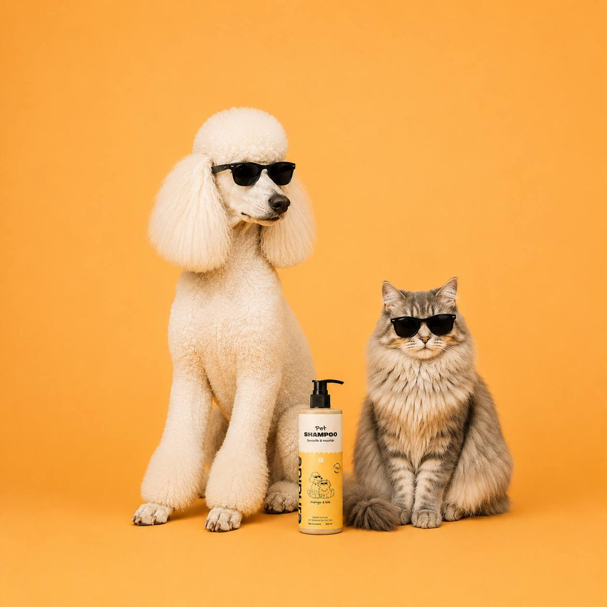 ANIPURA Pet Shampoo Mango & Silk beside a dog and cat